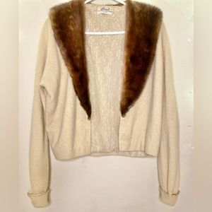 1950’s Dorset 100% Imported Virgin Cashmere Mink Shawl Trim Cardigan Shrug